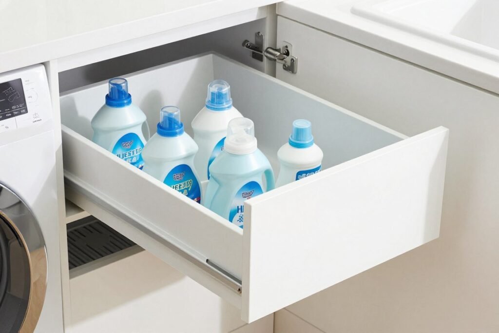 pull out drawer with detergent bottle storage slots pull out drawer with detergent bottle storage slots