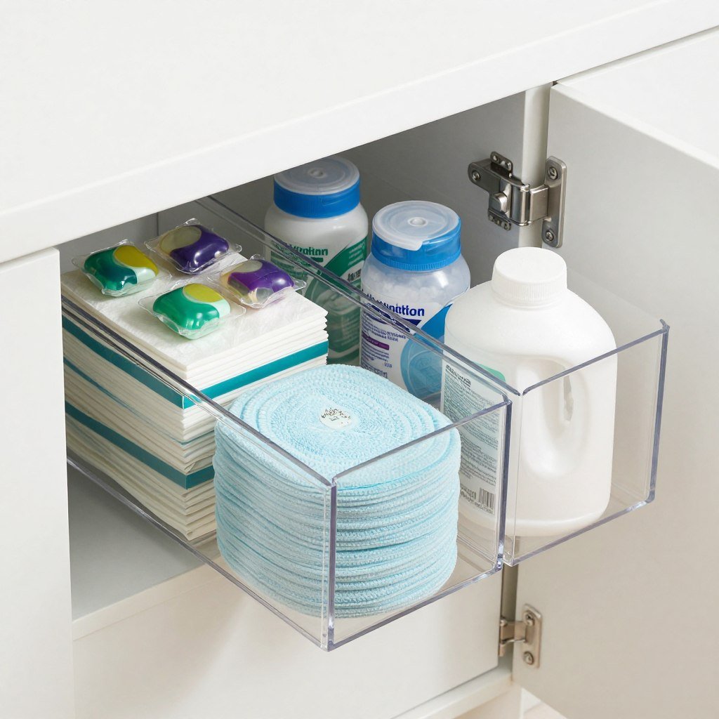 pull out storage drawers in laundry room cabinetry