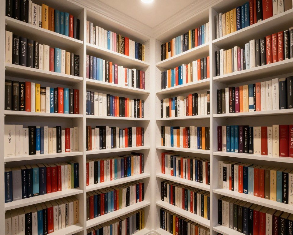 reach-in closet converted to book storage with custom shelving floor to ceiling