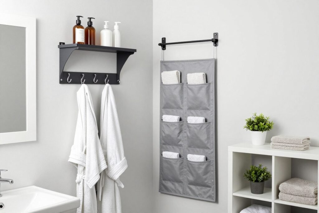 renter-friendly bathroom storage with adhesive solutions