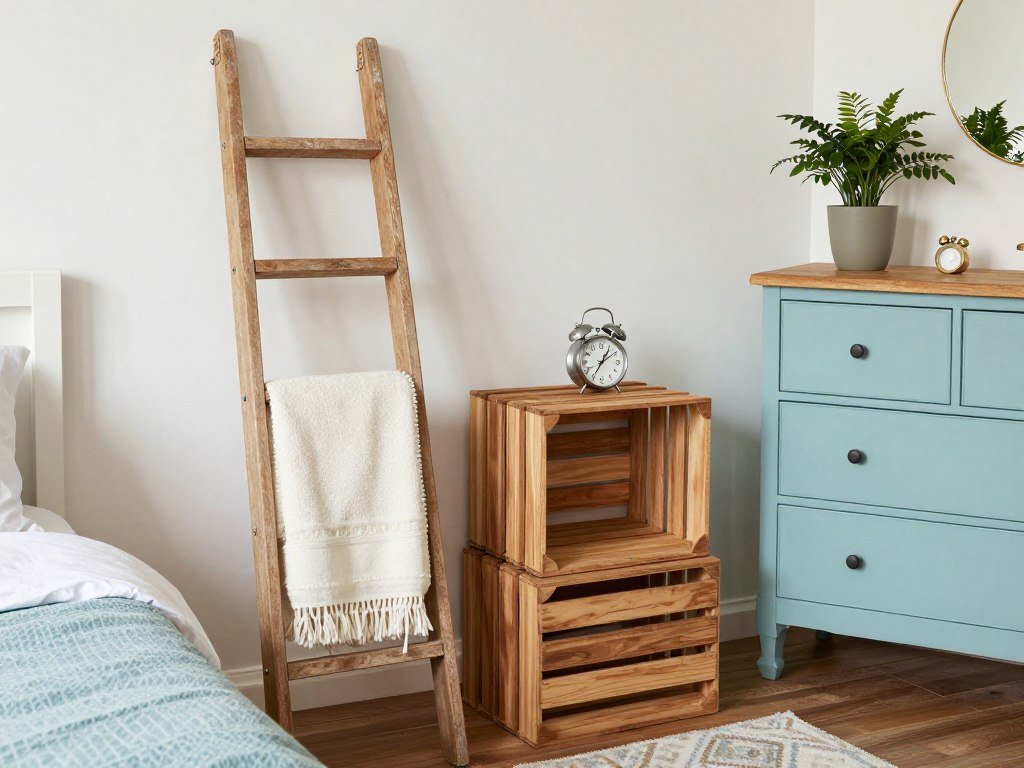 repurposed furniture serving new function in small bedroom