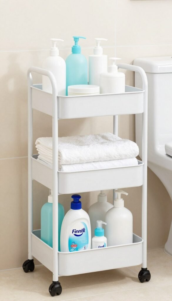 rolling bathroom storage cart with supplies