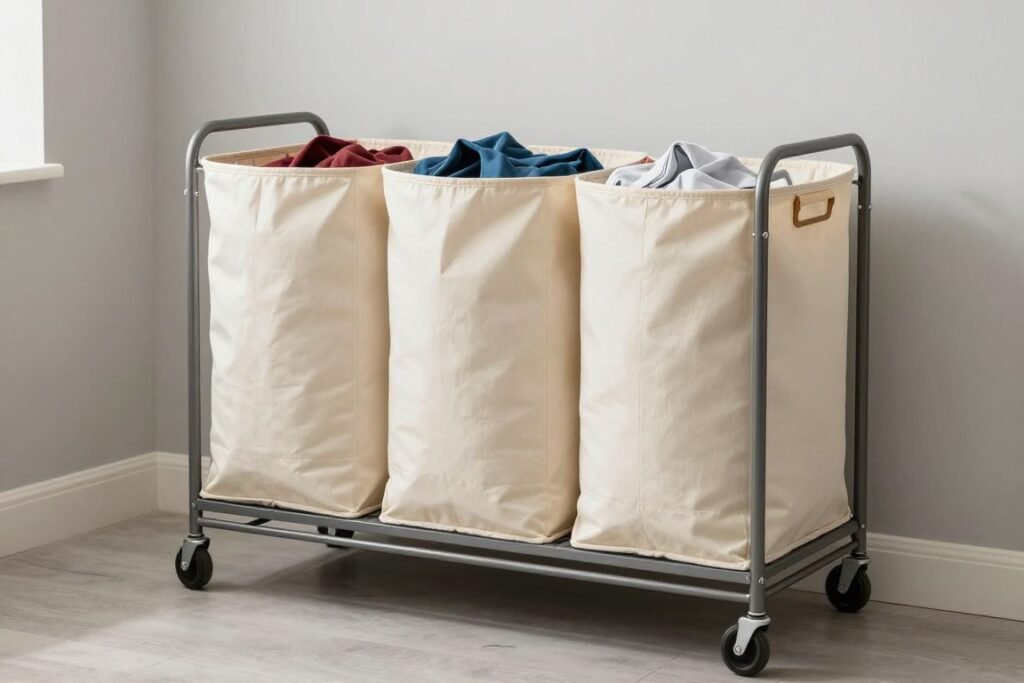 rolling laundry cart with divided sections