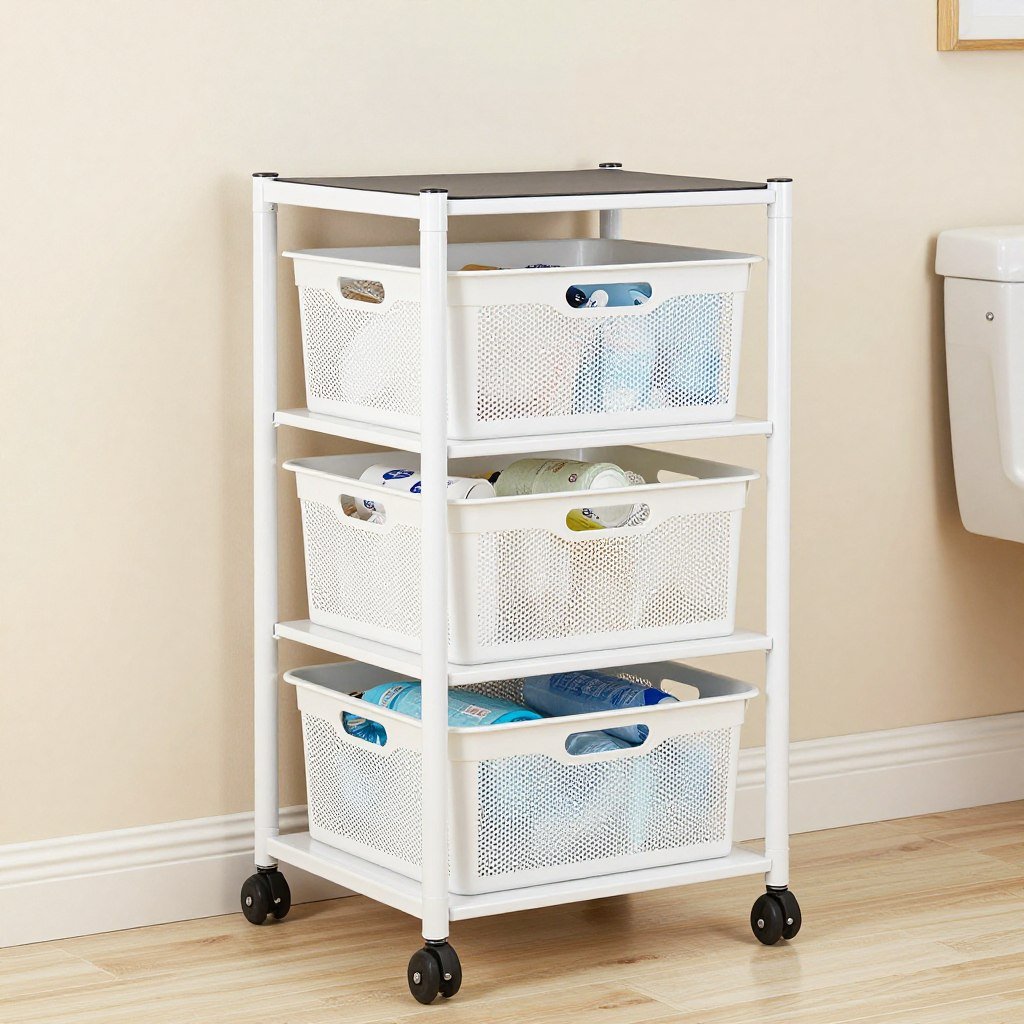 rolling laundry organization cart with supplies