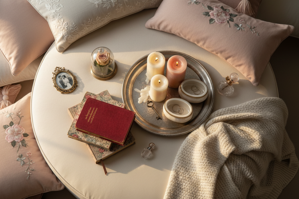 romantic bedroom accent pieces and decorative details