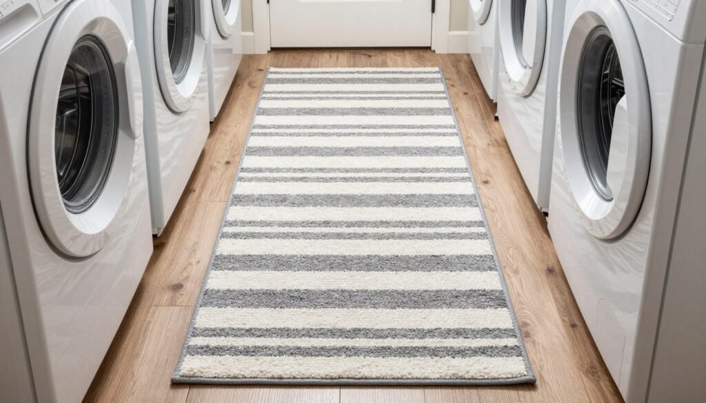 runner rug in narrow laundry room