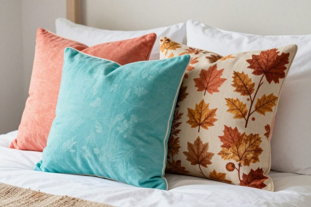 seasonal throw pillows updating small bedroom look