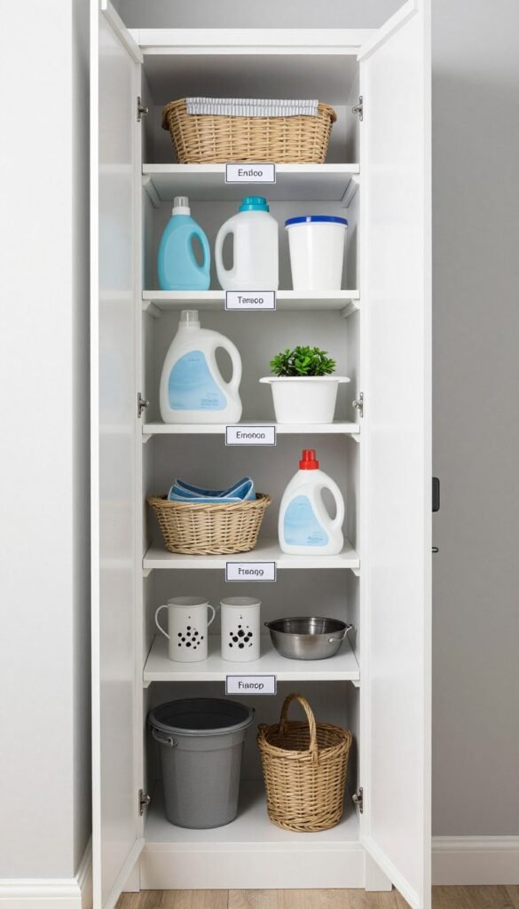 shared cabinet storage in laundry mudroom