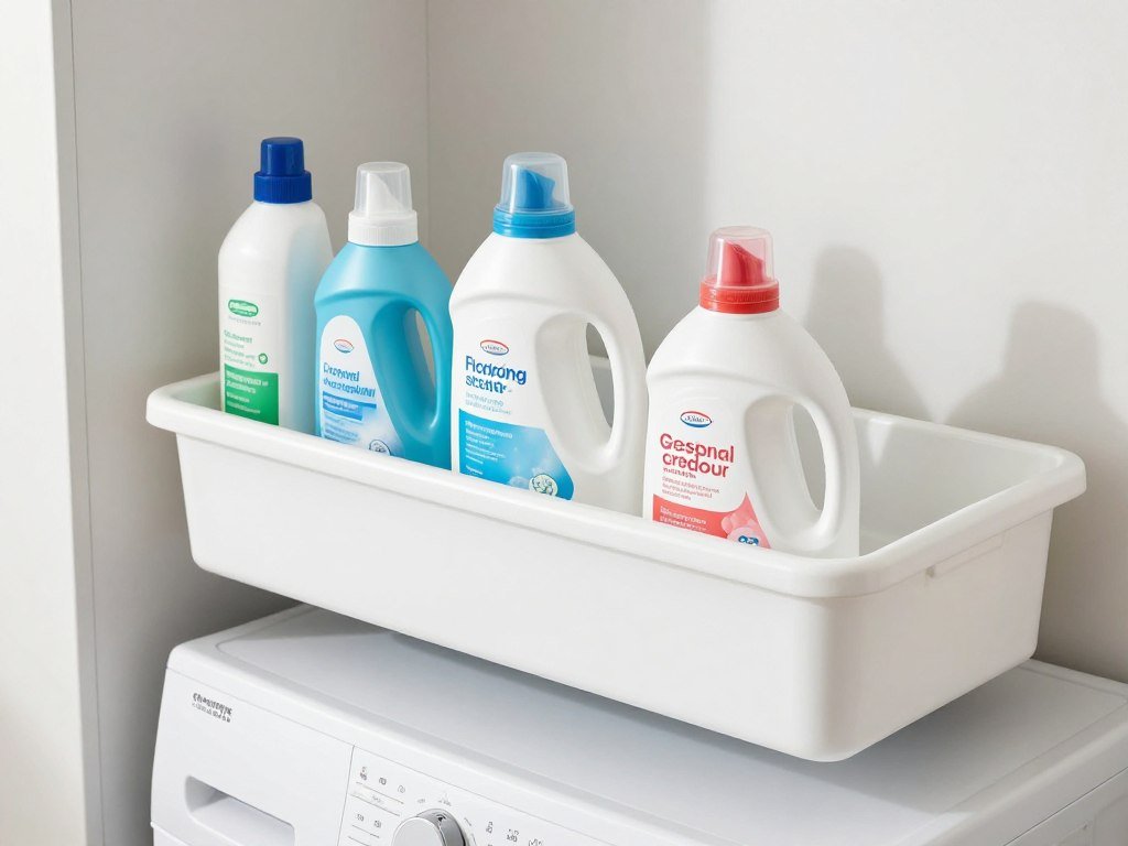 shelf with raised lip holding detergent bottles securely shelf with raised lip holding detergent bottles securely