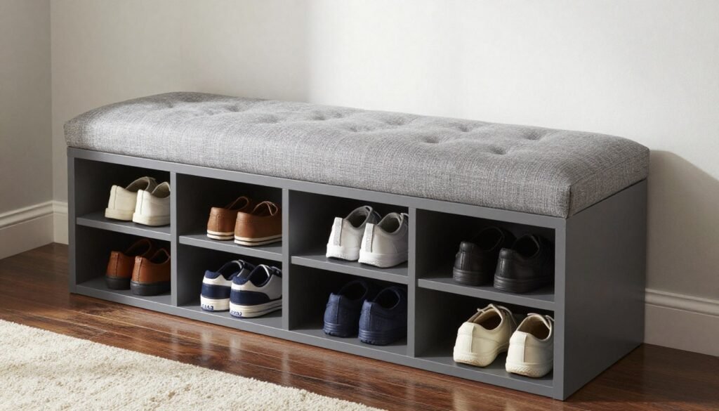 shoe bench with storage cubbies