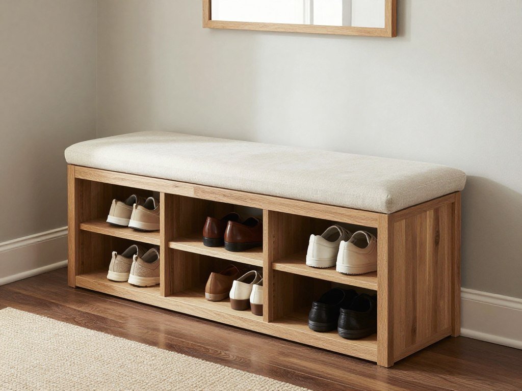 shoe storage bench in entryway with cushioned seating