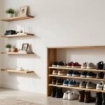 shoe storage ideas in modern entryway with organized footwear display