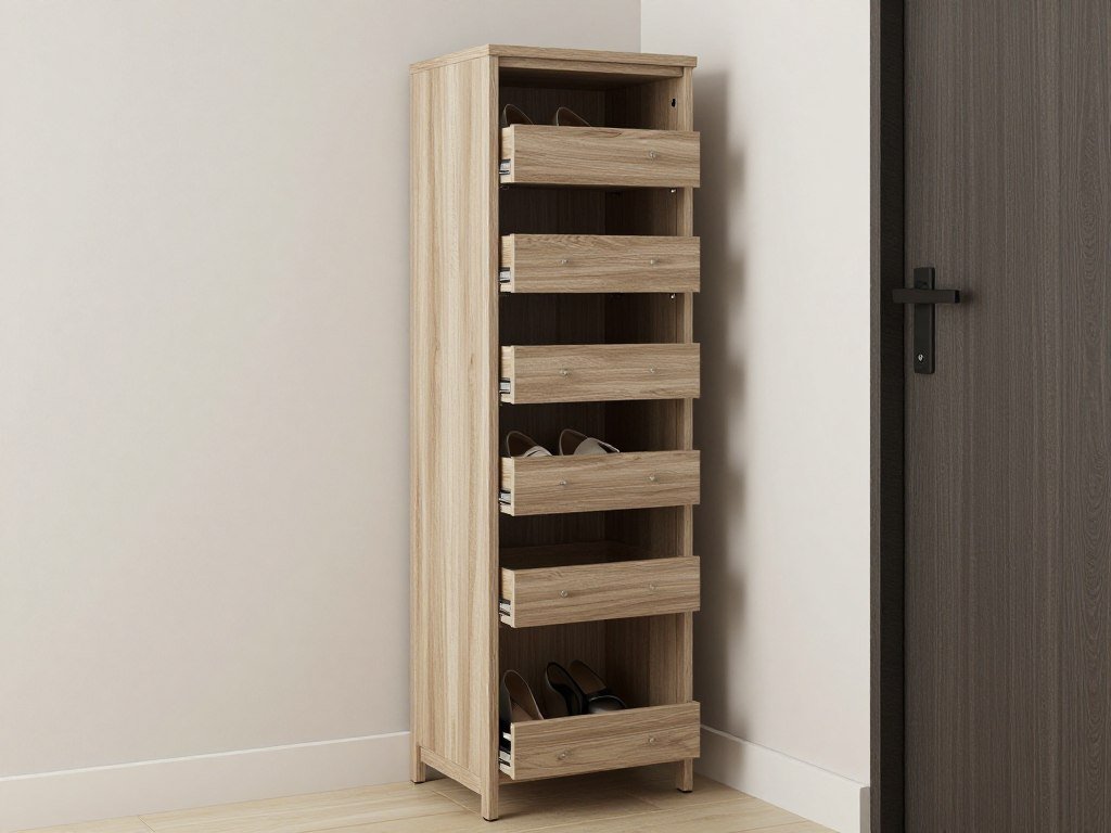 slim shoe cabinet with multiple compartments