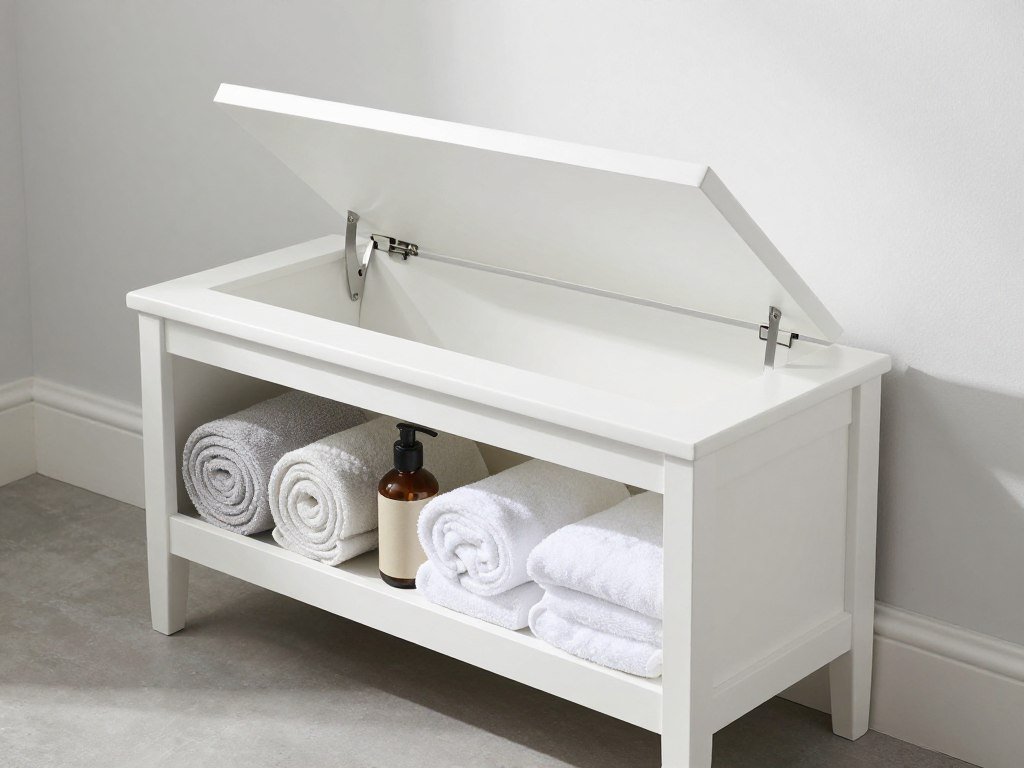 small bathroom storage bench with lift-top compartment