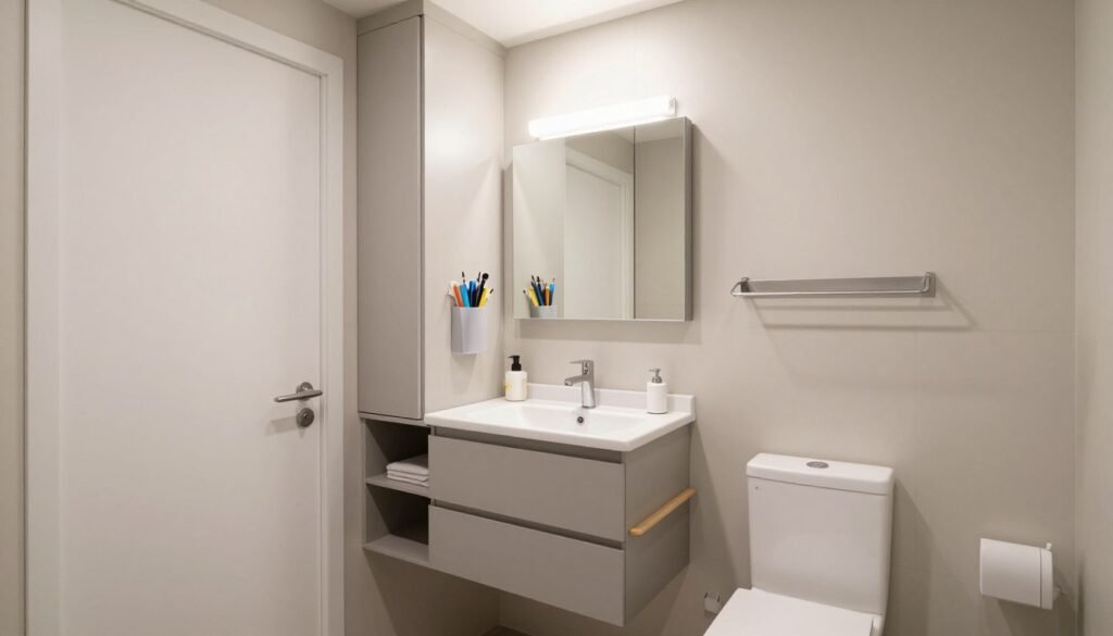small bathroom with clever storage solutions maximizing space