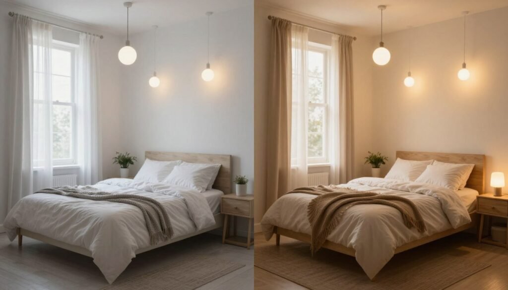 small bedroom lighting adjusted for seasonal ambiance
