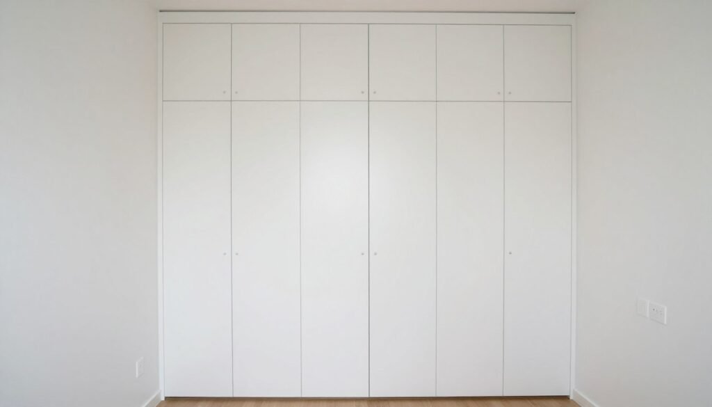 small bedroom with closed storage cabinets hiding clutter