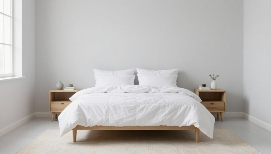 small bedroom with light neutral color palette making space feel larger