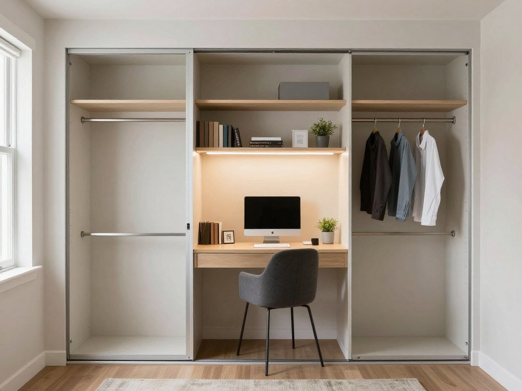 small closet converted into functional home office nook