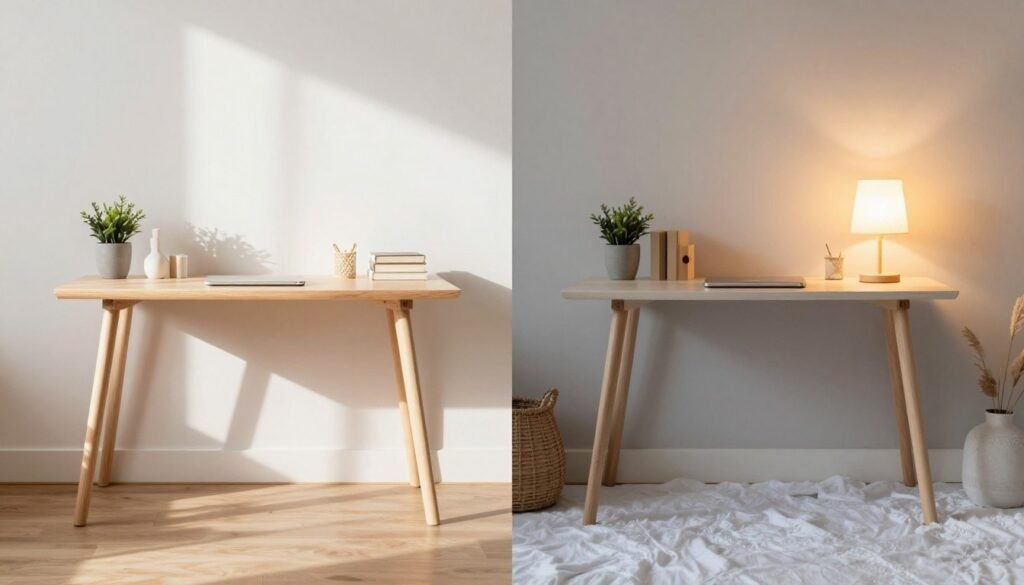 small desk area adapted for different seasonal needs