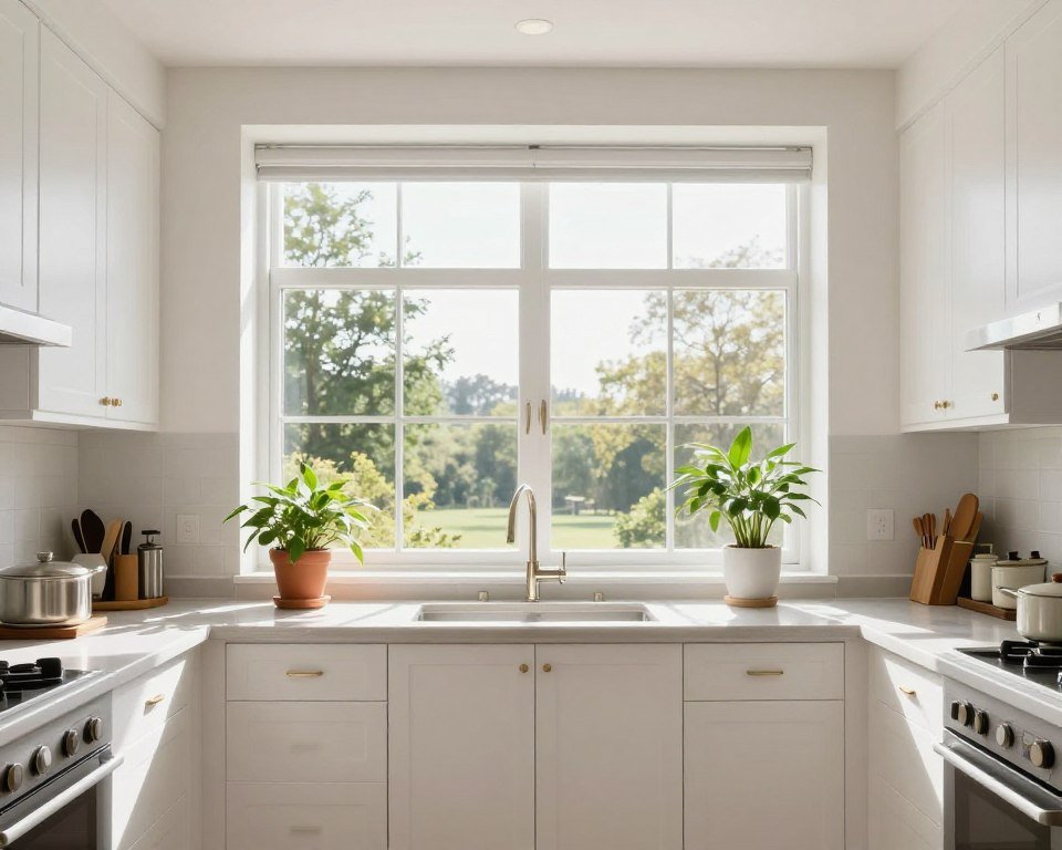 small kitchen window without treatments allowing natural light