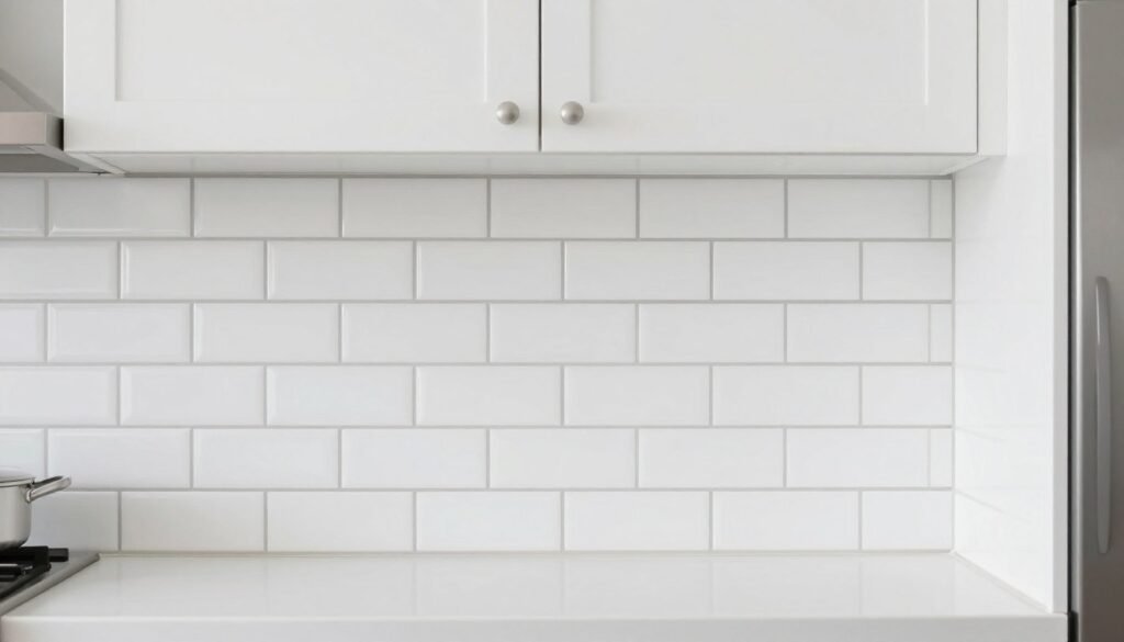 small kitchen with white subway tile backsplash creating clean backdrop