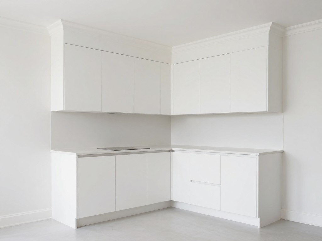small kitchen with white walls and matching white trim creating flow