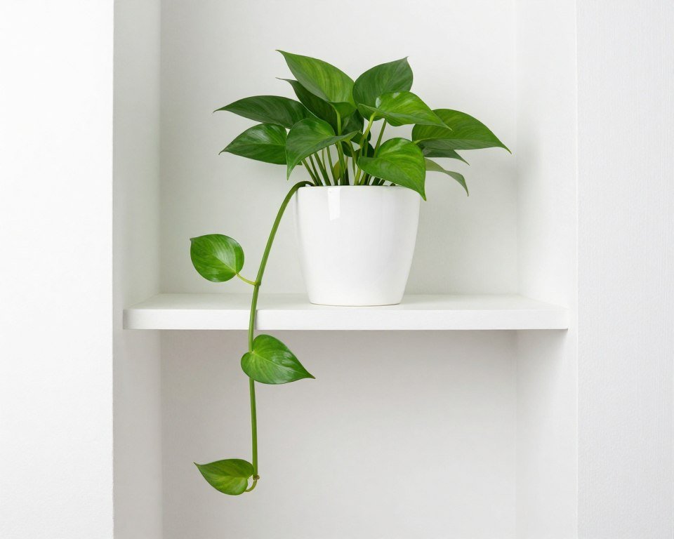 small plant in narrow laundry room