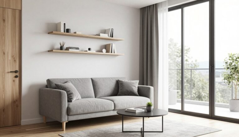 small space living room with multifunctional furniture and bright natural light