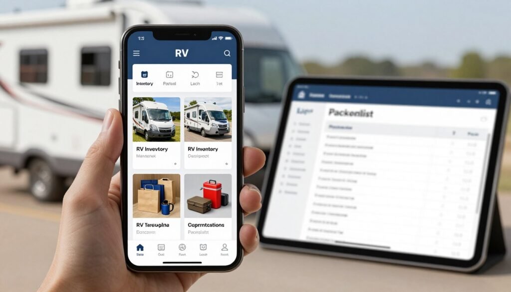 smartphone with rv organization app and digital inventory system