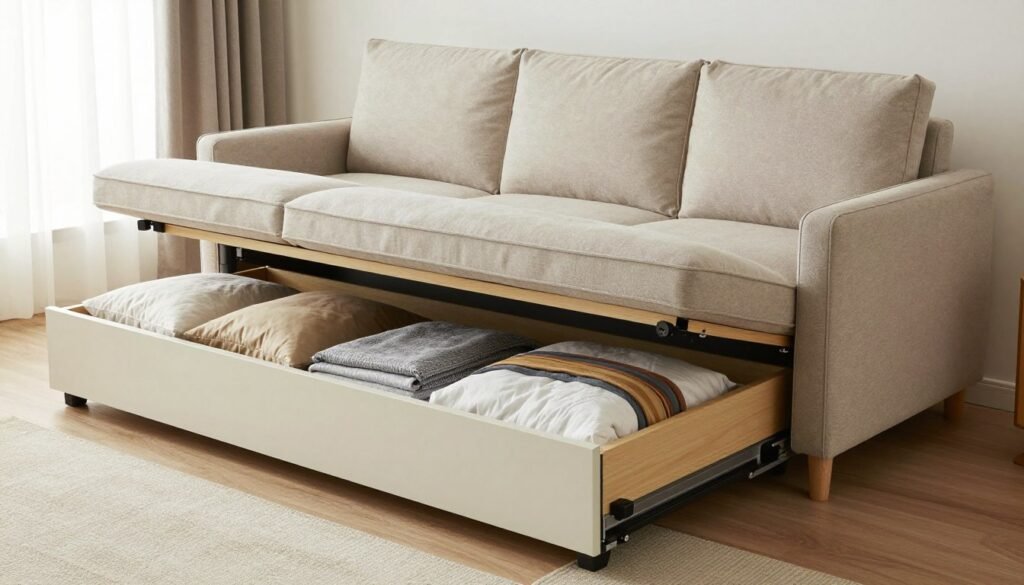 sofa bed with storage compartments