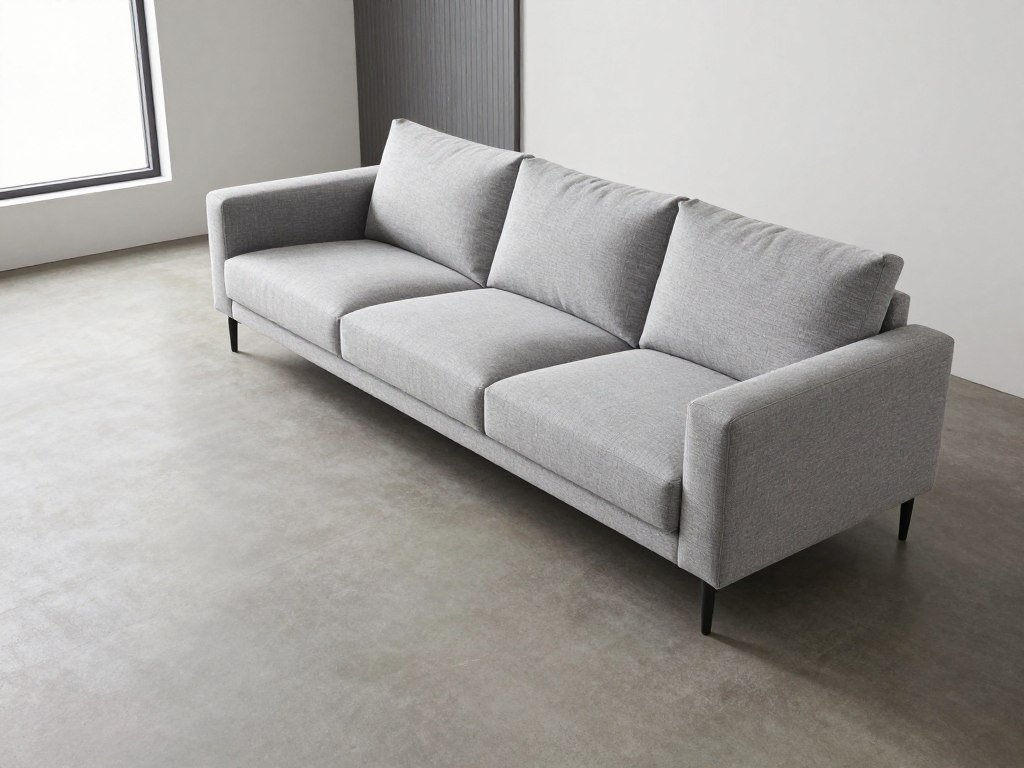 sofa placed at diagonal angle in small square living room