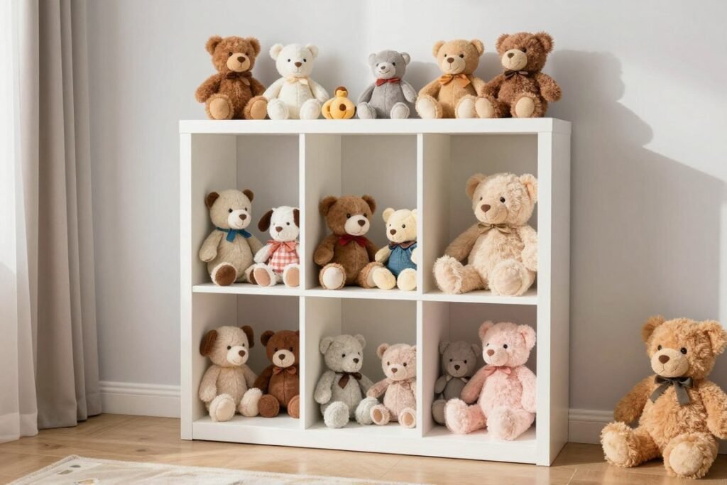 special shelf displaying most loved stuffed animals