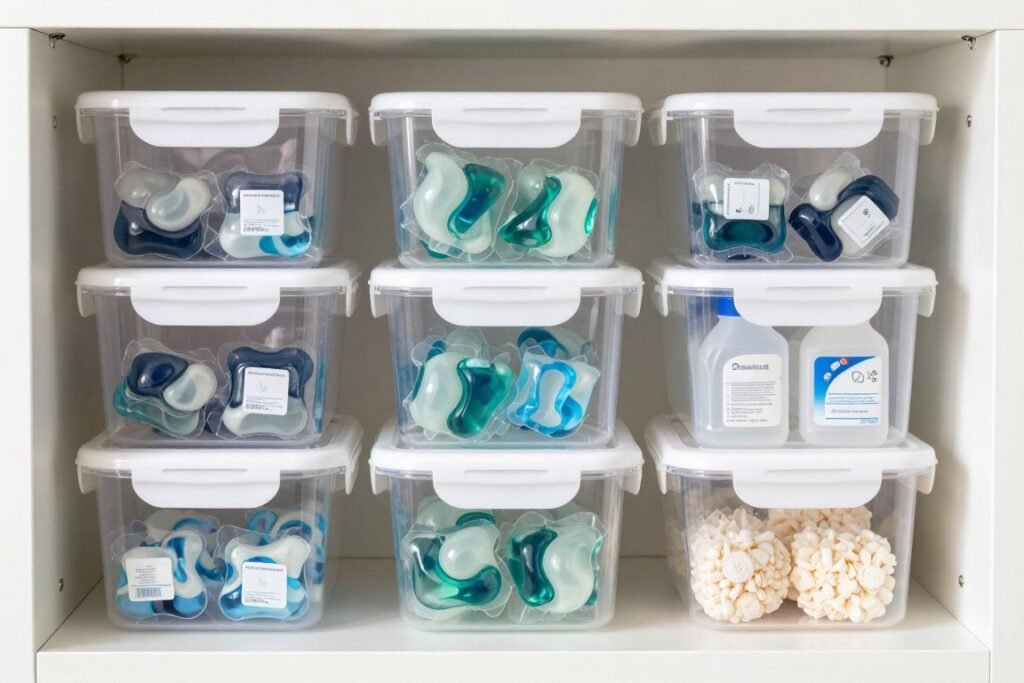 stackable clear plastic storage bins with labeled contents in cabinet stackable clear plastic storage bins with labeled contents in cabinet