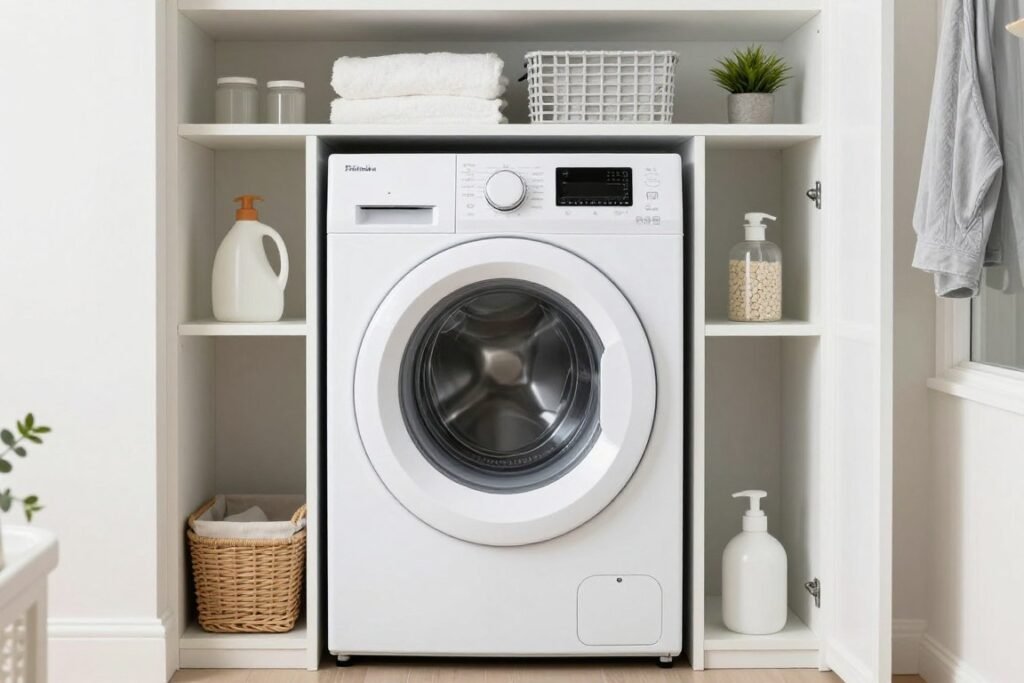 stackable washer and dryer in compact laundry closet