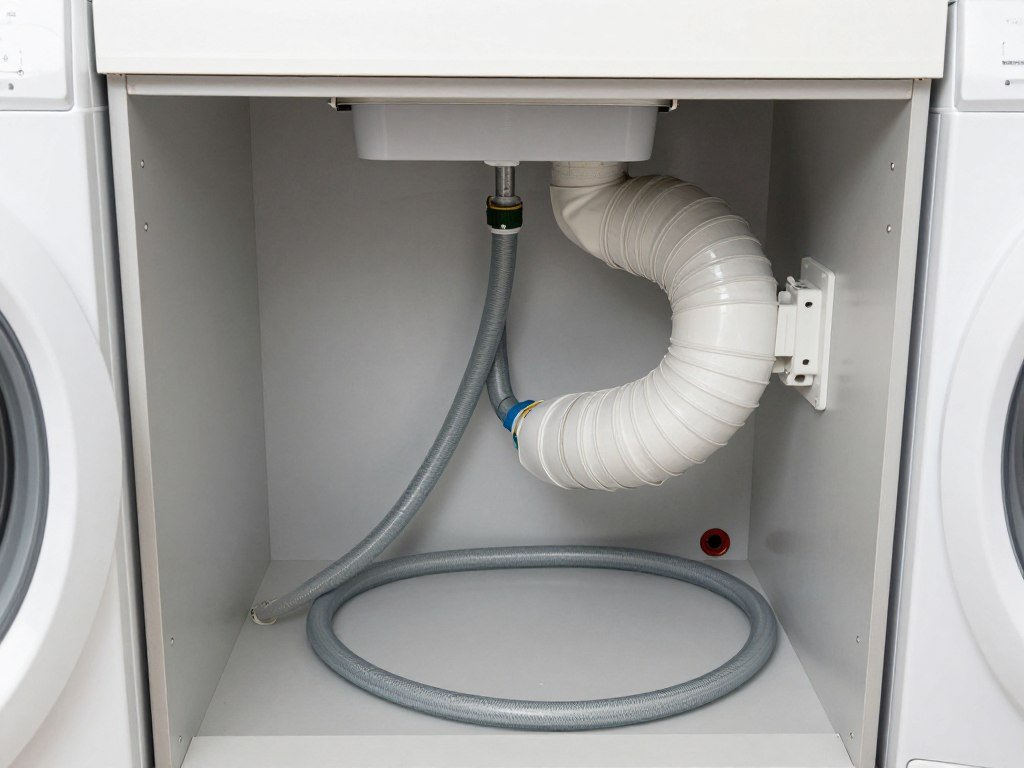 stackable washer dryer installation showing connections and clearances