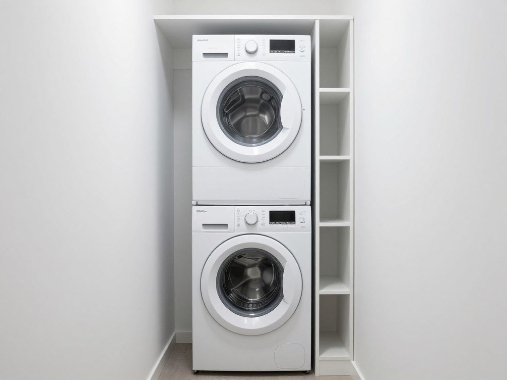 stacked washer dryer setup in small laundry room