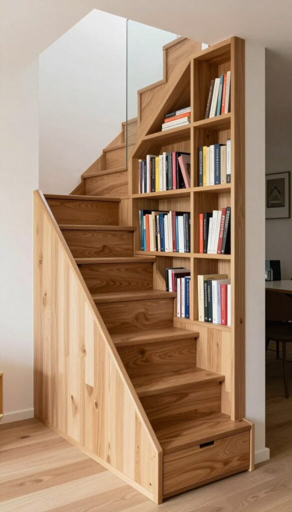 stairs with built-in book storage drawers in each step