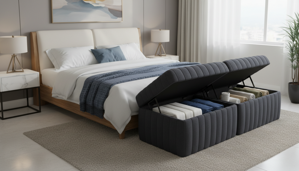 storage ottoman and bedroom bench with hidden compartments