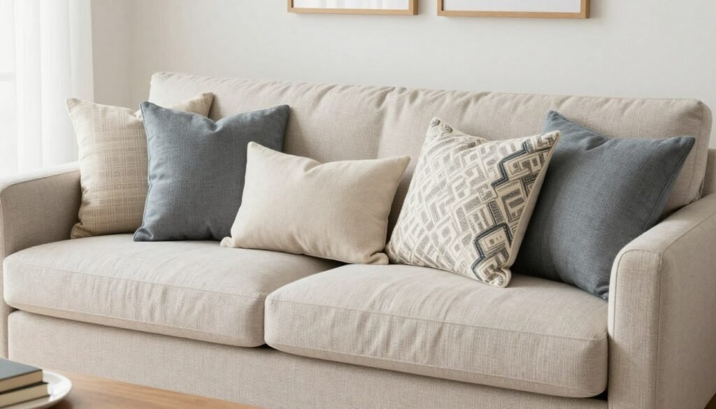 styled sofa bed with decorative pillows