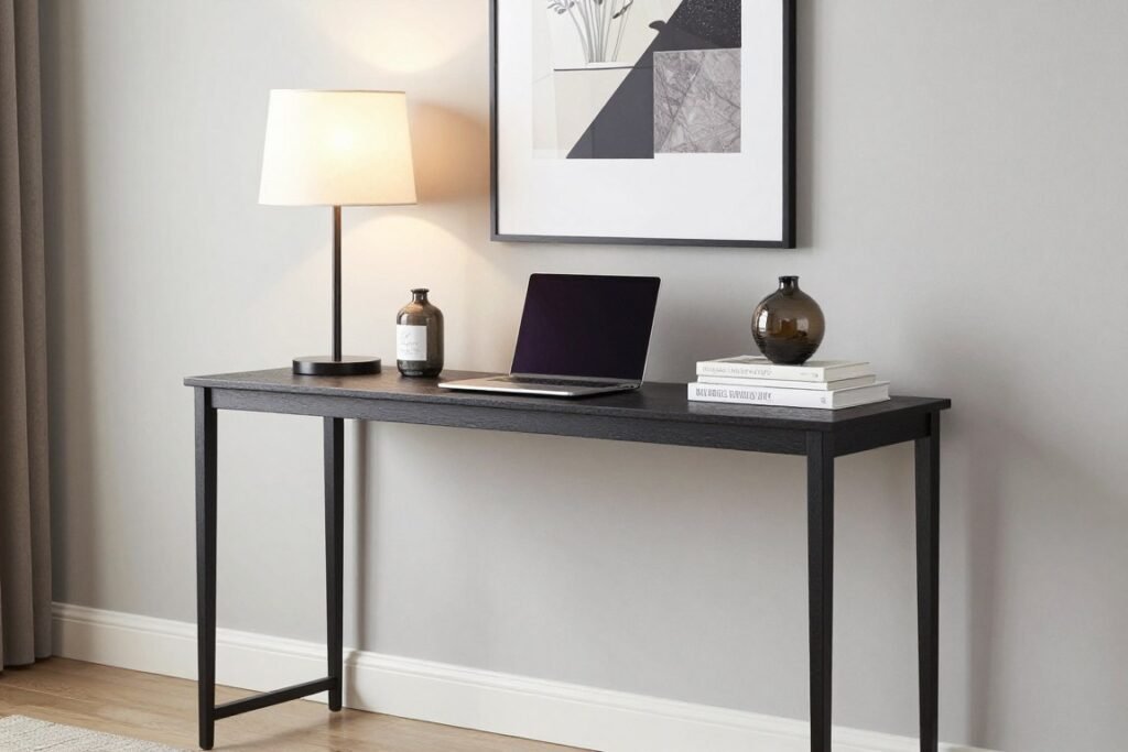 stylish console table desk with decorative styling in living area
