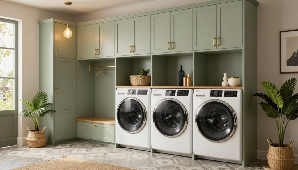 stylish mudroom laundry with design elements and decor