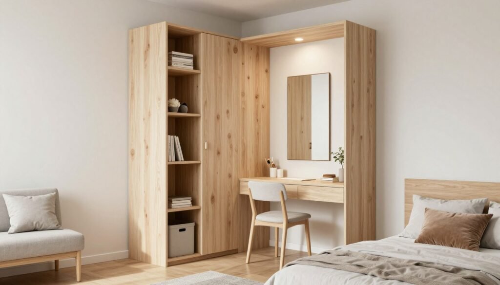 successfully designed very small bedroom incorporating multiple space-saving strategies