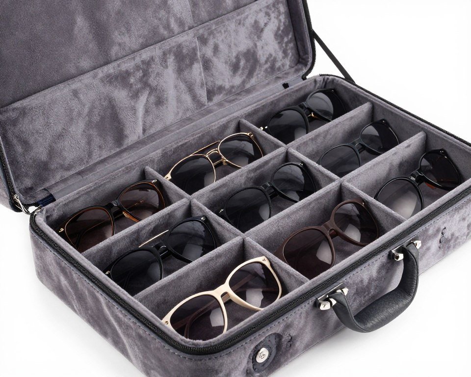 sunglasses organizer case displaying and protecting eyewear collection