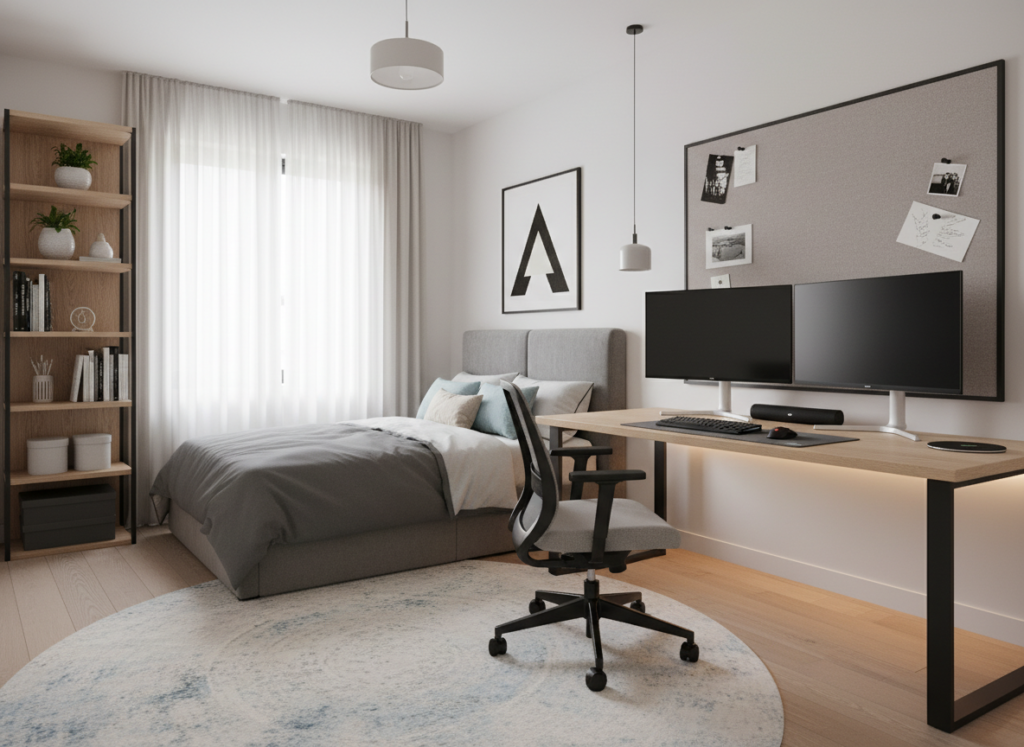 teen boy bedroom with modern style and study area