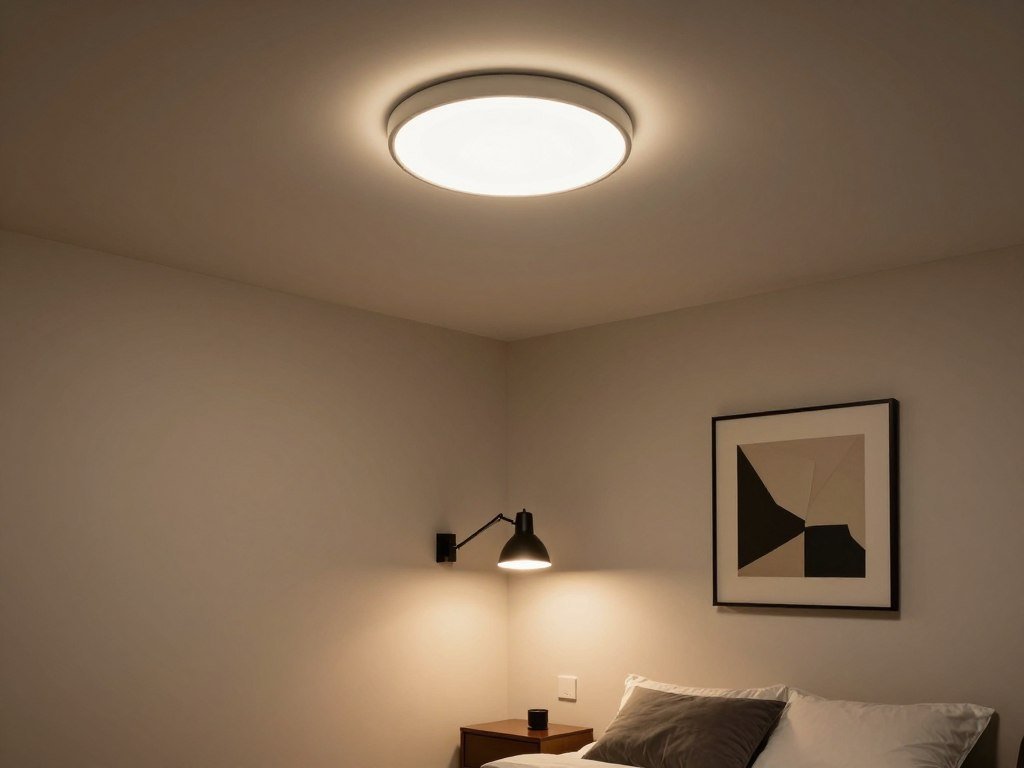 three types of lighting demonstrated in small bedroom