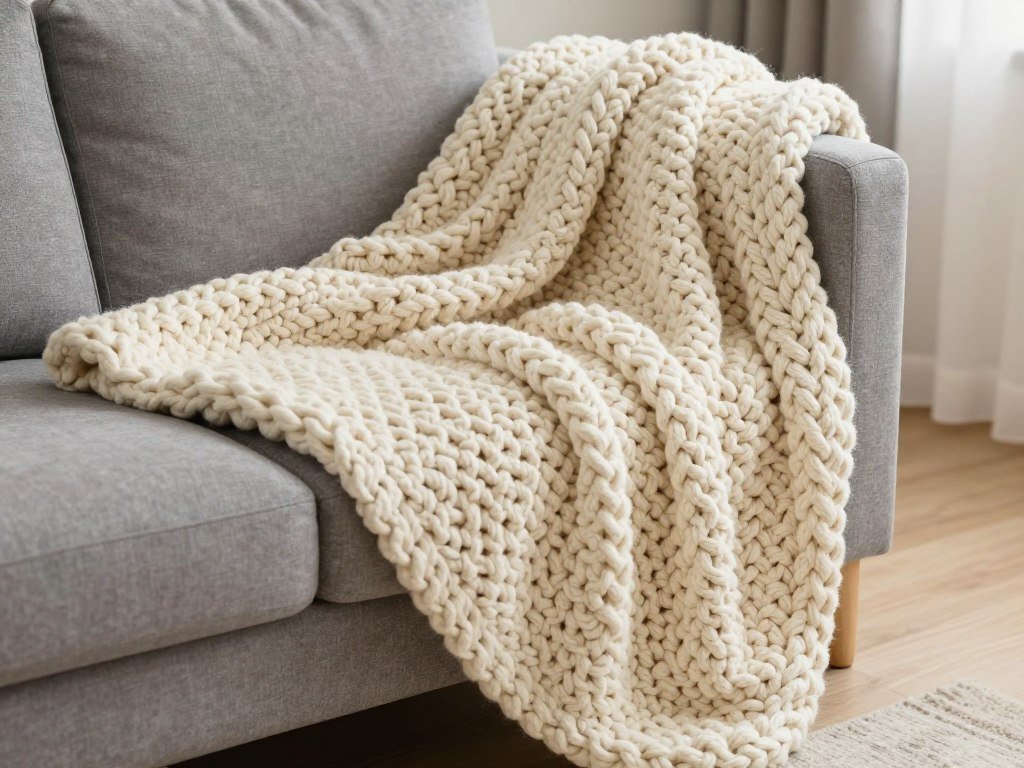 throw blanket draped over sofa bed