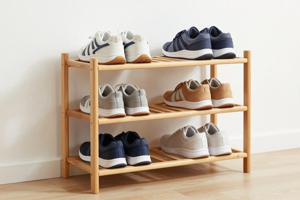 tiered open shoe rack organizing footwear