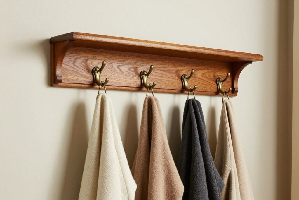 traditional wooden wall mounted coat rack
