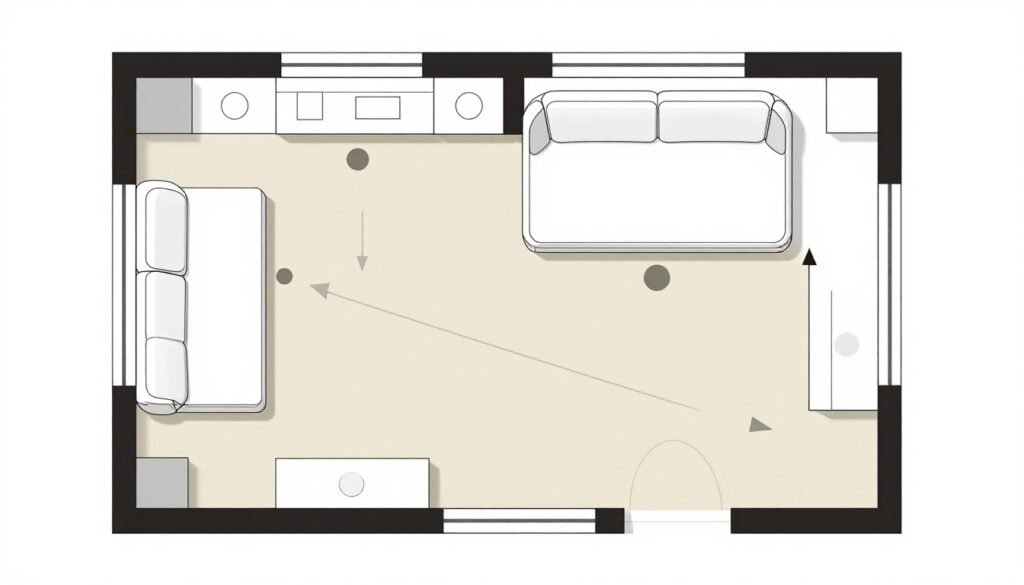 traffic flow diagram in small living room